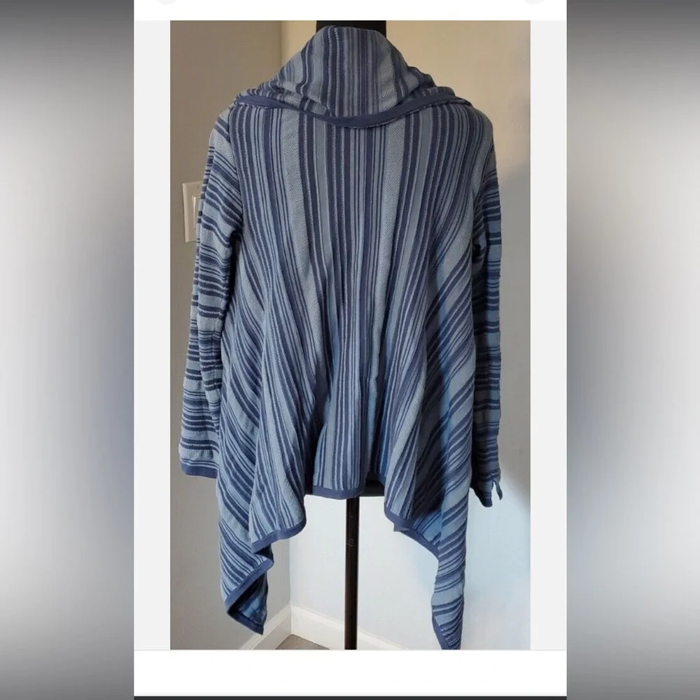Vintage Chaps Denim Open Cardigan Womens XL Striped Linen Blend BLUE